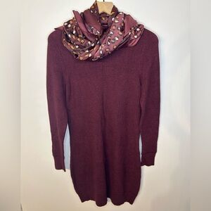A New Day Waffle Textured Burgundy Sweater Dress with Coordinating Scarf, Size M